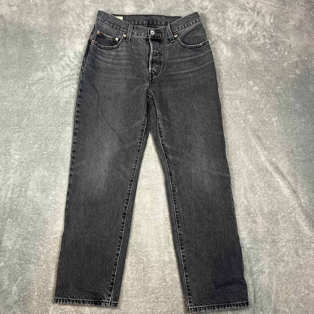 Levi's 501 Jeans Womens 27‎ x 30 Grey Washed Denim Straight Leg Butterfly